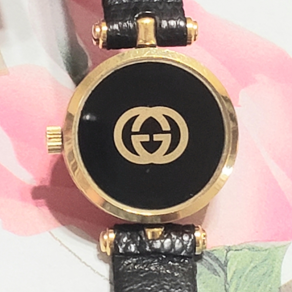 Gucci 1980s Mini Face Leather Wrist Watch